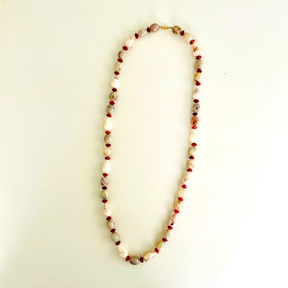 Bead Long Necklace Red Ivory